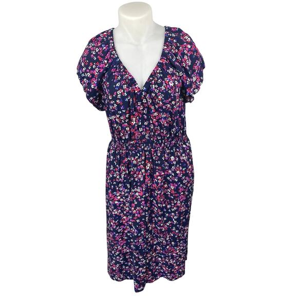 Gap Multicolor Short Sleeve Floral V Neck Smocked Maxi Sheath Dress Size XL - Picture 1 of 4